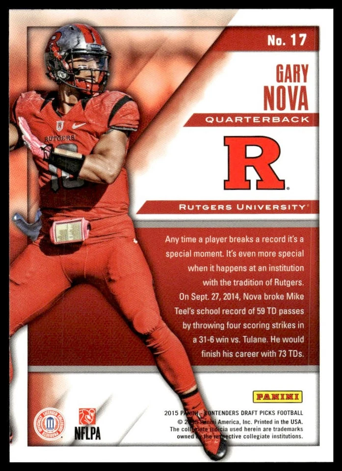 2015 Panini Contenders Draft Picks #17 Gary Nova Passing Grades Rutgers NM+ - Image 2 of 2