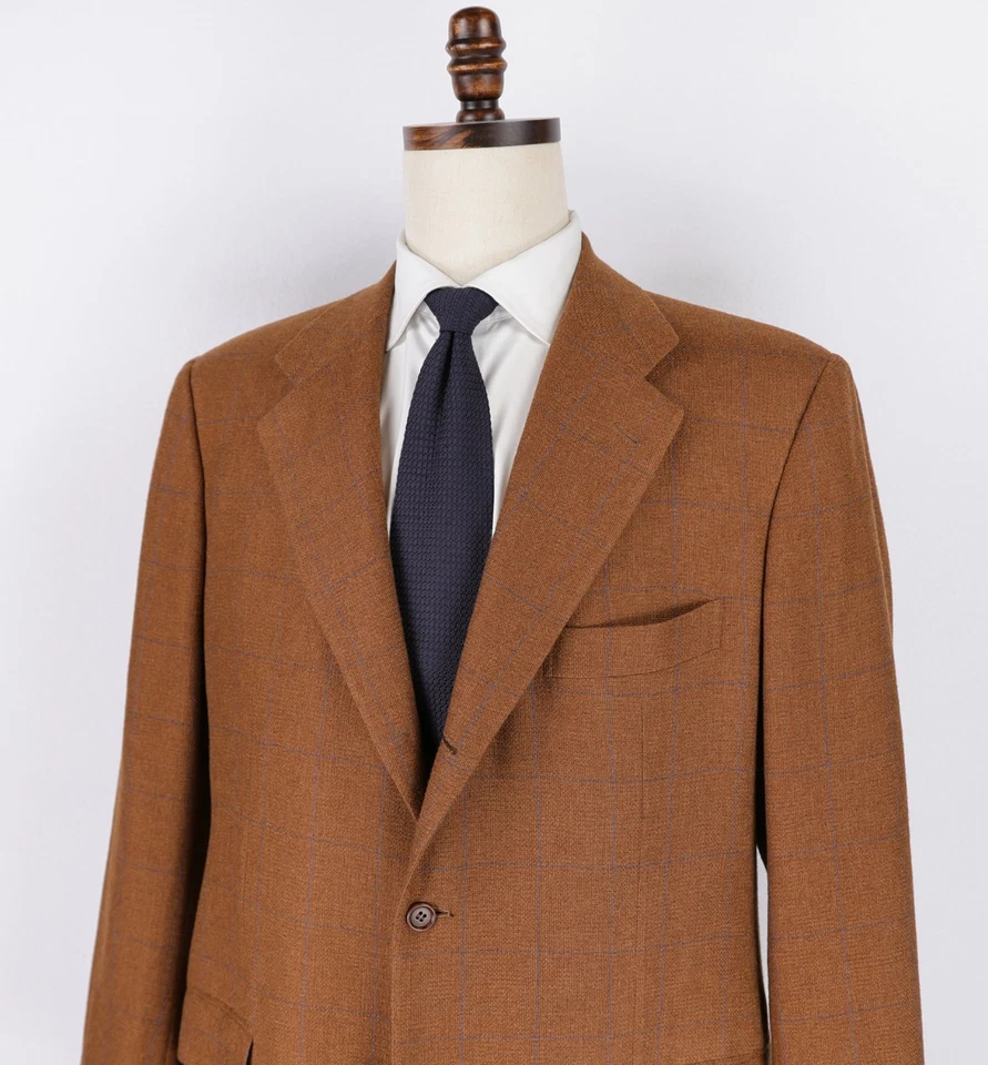 KITON Napoli 100% Cashmere Sport Coat Size 46R Brown w/Blue Checks Italy Blazer - Image 4 of 4