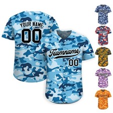Personalized Light Blue Camo Baseball Jersey, Custom Team Name Number