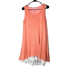 Umgee USA Coral Orange Sleeveless Lace Trim Tunic Dress Women Size S