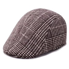 Classic Wool Herringbone Tweed Men Newsboy Cap Flat Medium Coffee - Stripe