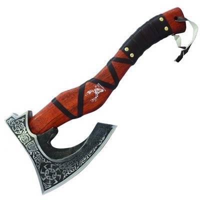 TheBoneEdge 14'''' Brown Leather Wrapped Handle Steel Blade Hunting Axe With Shea