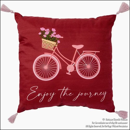 NEW THROW ACCENT PILLOW BICYCLE THEME "ENJOY THE JOURNEY" CYCLIST DOUBLE SIDED - Picture 2 of 2
