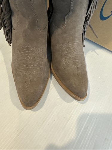 NIB NAUGHTY MONKEY RODEO DOLL TAUPE COWGIRL BOOTS Taupe Fringe TRIM 6.5 M - Picture 12 of 14