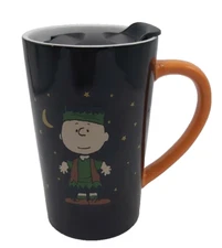 AUTHENTIC " PEANUTS" HOLIDAY CHARLIE BROWN COFFEE MUG W/LID