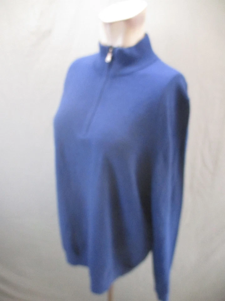 NORDSTROM Size L Mens Blue 100% Merino Wool 1/2 Zip Stand Collar Pullover 183 - Image 3 of 4
