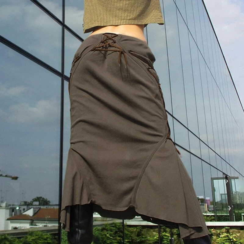 American Temperament Design Strap Irregular Skirt Hem Solid Color Hip Wrap Skirt