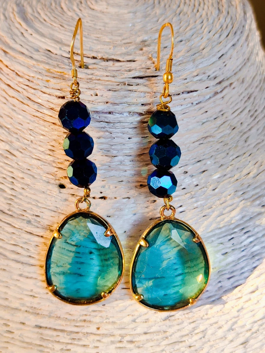 Chic-Net Murano Orecchini in vetro di Murano orecchini di vetro blu fiore giallo bianco modello 925 disco d'argento