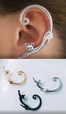 1 Stück Katze Ear Cuff Ohrringe Ohrstecker Valentinstag Wickelohrringe Gold Silber Schwarz ECF45
