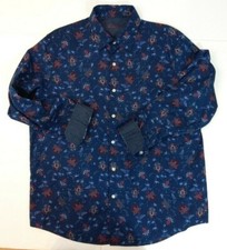 TASSO ELBA Men's XL Blue Floral Flip Cuff Texture Weave Long Sleeve Dress Shirt