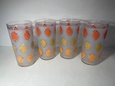 Set of 5 Libbey orange/yellow frosted glasses, 6"