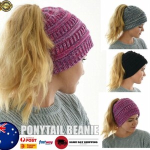 Winter Pony tail Beanie Stretchy 