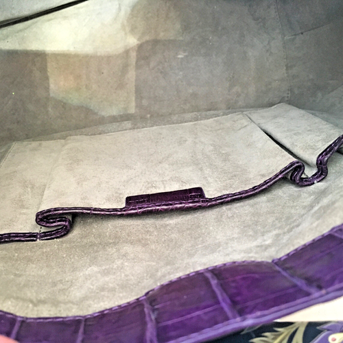 Nancy Gonzalez Purple Crocodile Handbag with Layered Cut Flower Details - Picture 13 of 17