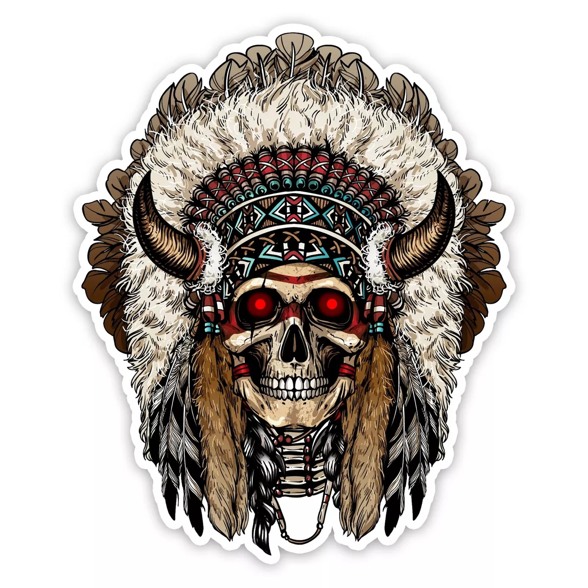 Vintage Indian warrior skull Sticker