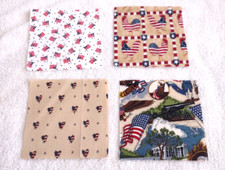 Lot of 4 American Patriotic Fabric Squares 6" x 6"