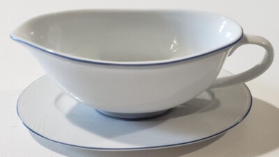 Damask Blue Dansk Tapestries Gravy Boat and Underplate Jack Lenor Blue Band