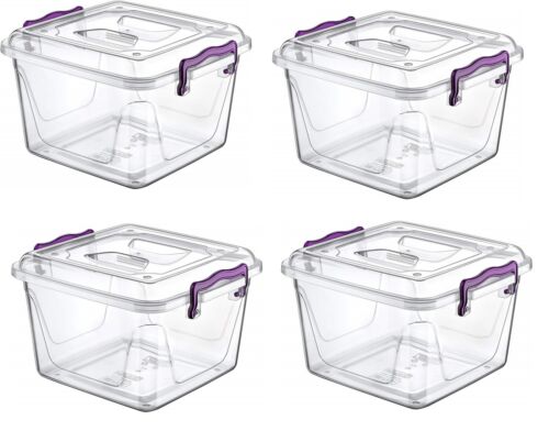 4 X 6L Strong Plastic Pantry Box, Transparent Storage Box Container Clip Handle