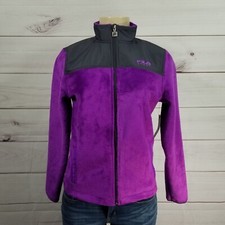 Fila Sport Fleece Jacket Girls Size M 10-12 Purple Gray Faux Fur.