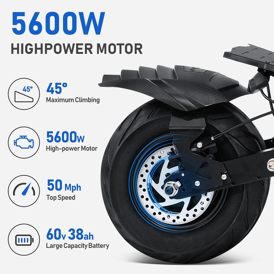 Trottinette électrique Pliable 5600W 60V 38AH - Double Moteur, 50 MPH, Pneus 12 Pouces - Occasion