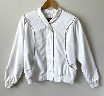 UZZI Vintage 80s Bomber Snap White Jacket Piping Pleats Women's