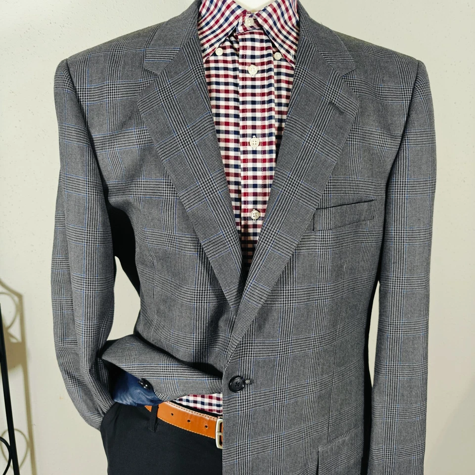 Blazer Abrigo Deportivo Club Room Para Hombre Dos Botones Gris Cuadros Mezcla Poliéster 46L Foto 2 de 4