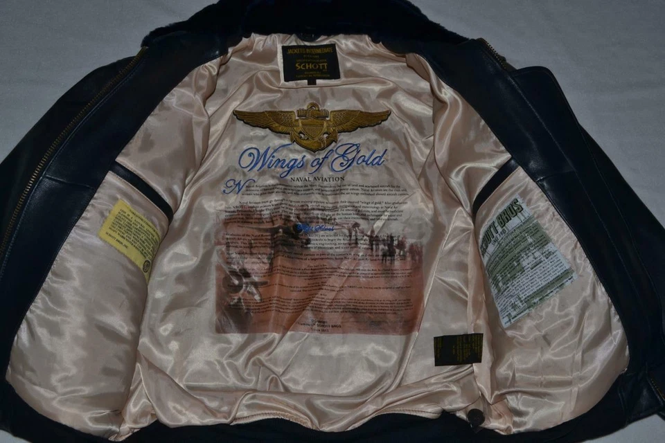 SCHOTT NYC G1SC Lambskin Wings of Gold G-1 Flight Jacket NAVY BLUE  AUTHENTIC - Image 4 of 4