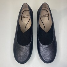 Dansko Ann Shoes Black Pewter Metallic Slip On Round Toe European Size 38 US 8
