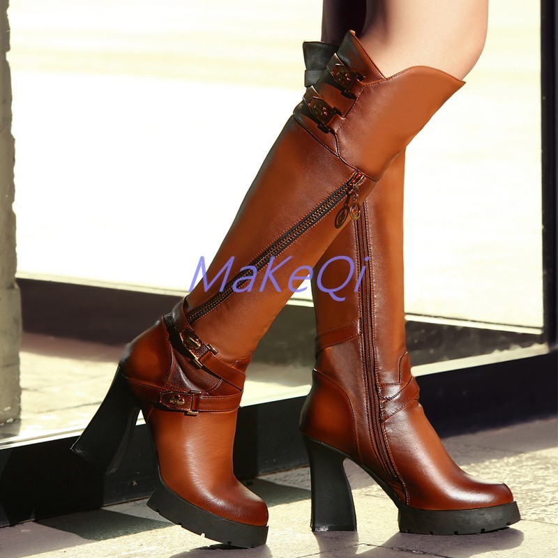 Womens Real leather knee knee knee high boots zipper block Oxford riding Roman shoes Boots ad34fc Womens Real leather knee knee knee high boots zipper block Oxford riding Roman shoes Boots ad34fc