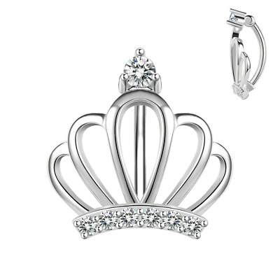 925 Sterling Silver Crown Belly Ring Clicker CZ Navel Piercing Barbells Jewelry
