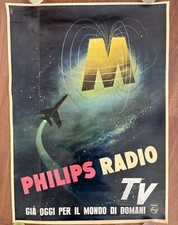 MANIFESTO POSTER AFFICHE ORIGINAL,anni 50 Philips Radio TV aereo mondo futuro
