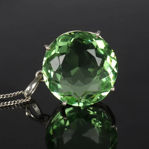 Round Cut Solid 925 Silver Hydrothermal Light Green Amethyst 67 Carat Pendant