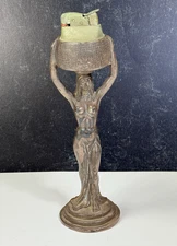 Antique Art Deco Bronzed 1920s Egyptian Revival Goddess Table Lighter Stand