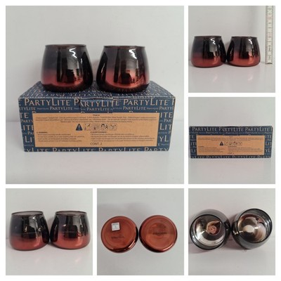 PartyLite Silber Kupfer Teelichthalter Paar Glas Votivkerzenhalter verpackt