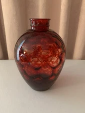 Vintage Optic Glass Wheaton Bubble Honeycomb Glass Vase Cranberry Ruby 8 1/2”
