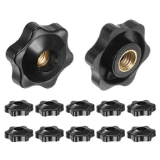 12pcs Star Knobs M8 Thread 32mm Head Through Hole Brass Insert Hand Knob Black