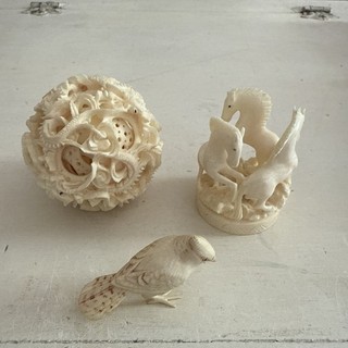 Lot Chinese Carved Layered Dragon Magic Puzzle Ball 2" W Horse Bird Structures