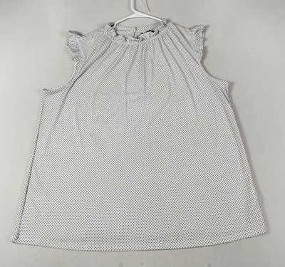 Adrianna Papell Blouse Womens 2X White Polka Dot Sleeveless Ruffle Neck Key Hole