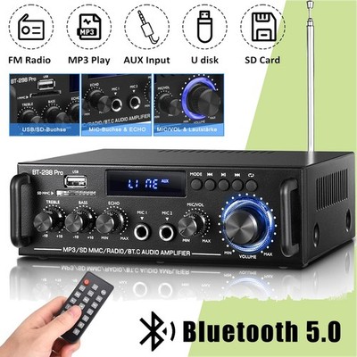 600W 2-KANAL Bluetooth Stereo Verstärker AMP HIFI Tuner Audio USB SD Auto FM