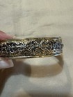 Vintage Mixed Metal Floral Clamp Bangle Bracelet With Safety Chain — photo 5