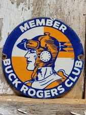 LETRERO DE PORCELANA VINTAGE BUCK ROGER CLUB ANTIGUO FAN DE CIENCIA FICCIÓN SOLO MIEMBROS ESPACIO DE CÓMICS