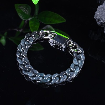 Certified natural A-grade jadeite Ice gray black chain bracelet