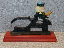 Vintage Cast Iron and Wood Base Nut Cracker Hand Painted Soldier