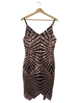 SHEIN Pailettenkleid Damen Kleid Gr. DE 42 bronzefarben-schwarz Elegant