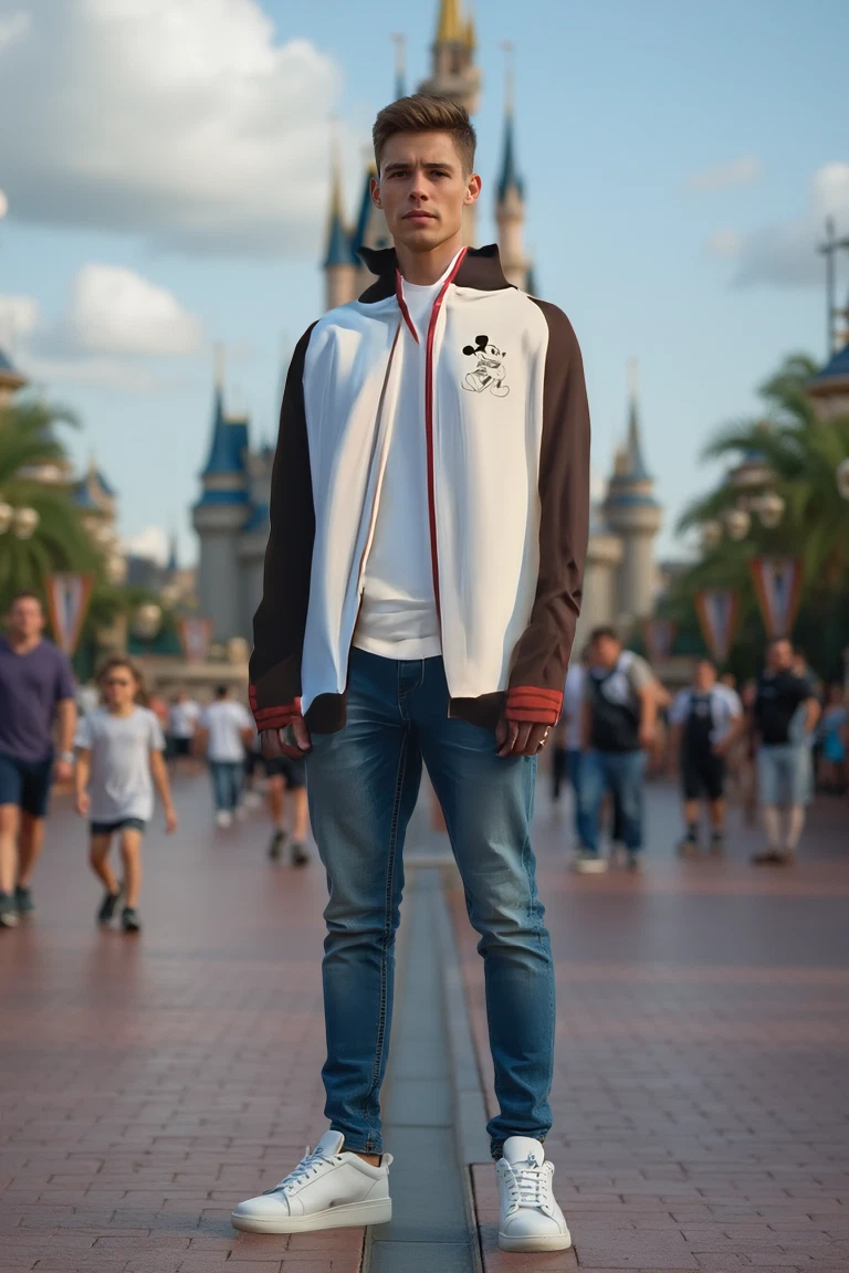 OFF WHITE Disney Parks giacca full zip tasche XL Topolino nero bianco sporco rosso unisex