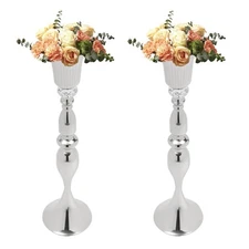2 Pcs 29.1in Tall Iron Crystal  Free Standing  Silver Flower Vases