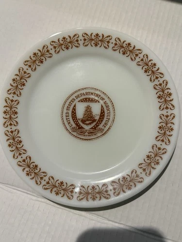 Rare 1940 8” Pyrex Corning US Department Of Agriculture Plate Copper Filigree