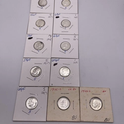 Lot Of 11 Dimes-Roosevelt 90% Silver Proof Dimes & BU S Dimes 11-Total 1946-1964