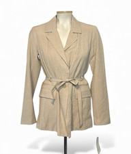 Bagatelle Collection Blazer Jacket Crepe Beige Belted Tie Women's Small NWT