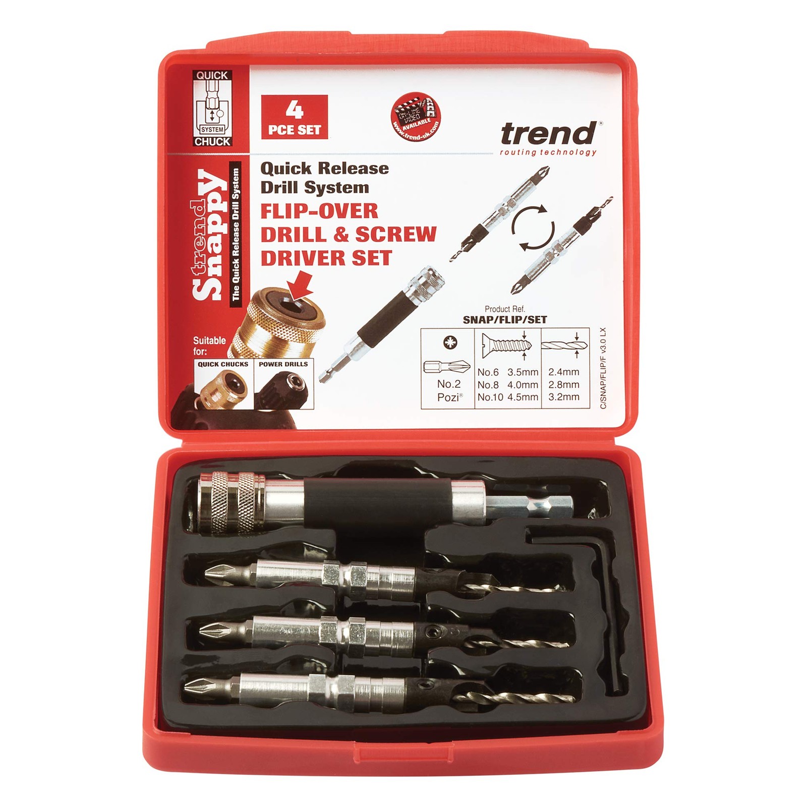 Kit de pré-perçage Snappy 4 pièces pour éviter de fendre le bois