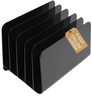 Inclined Desktop File Organizer, Plastic Desk File Sorter for Documents, Spac...